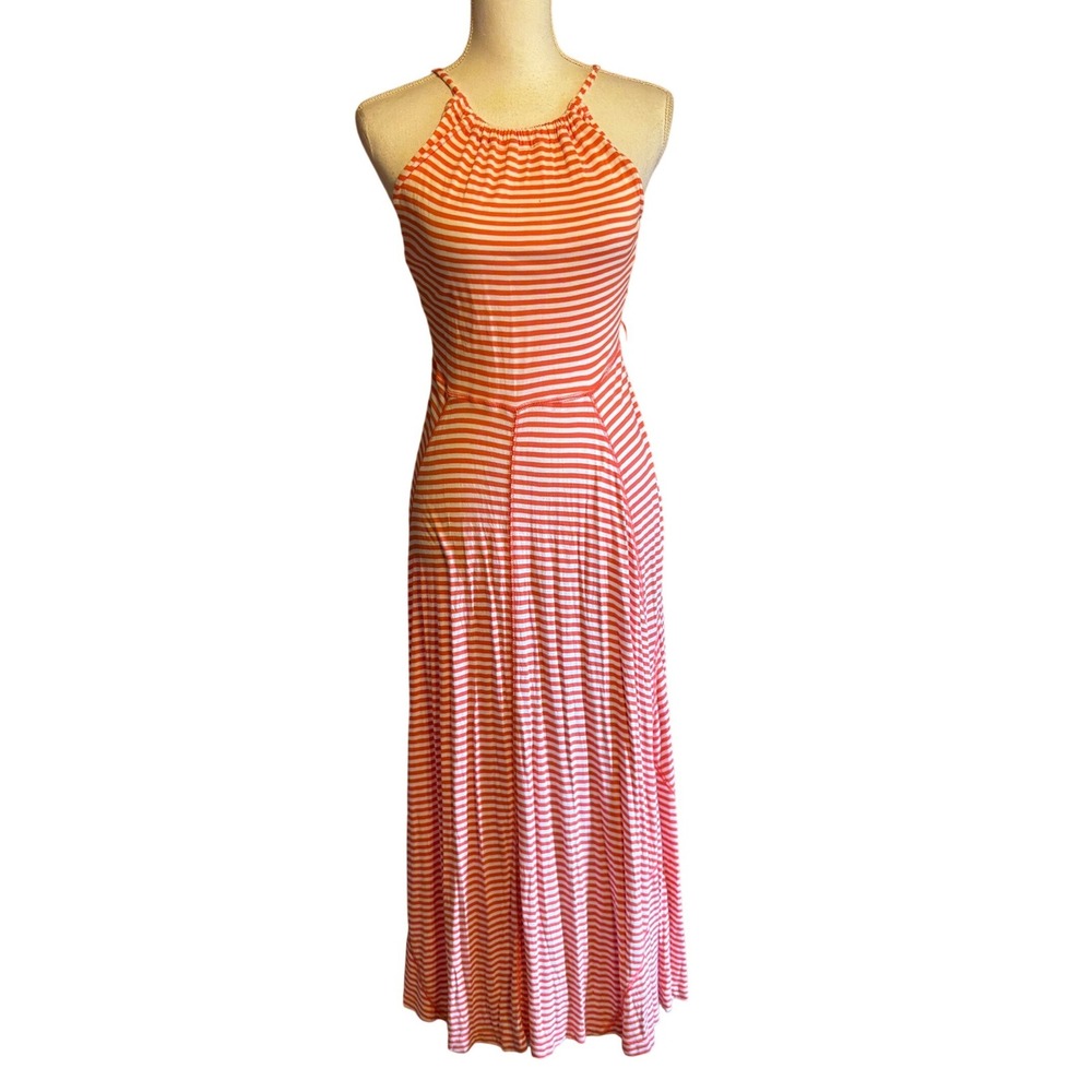 Gap Orange White Striped Maxi Dress XS Coastal, Beach, Resort, travel, vacation